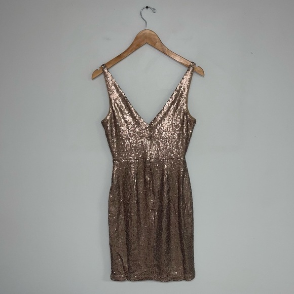 Lulus Sequin Bodycon Dress Size Extra Small‎ Matte Bronze Champagne Showers NWT - Picture 9 of 12